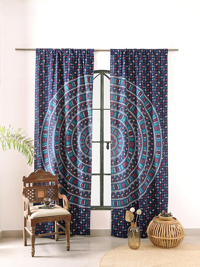 Popular Handicrafts Blue Hippie Mandala Art of Camel Curtains 100 Inch Length - Image 2