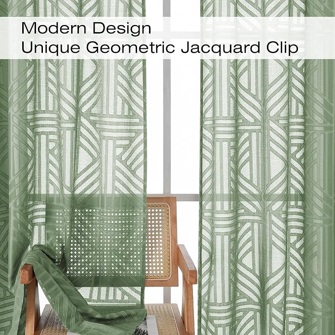 Simplebrand Sage Green Semi Sheer Curtains 96 Inches Long 2 Panels, Light - Image 3
