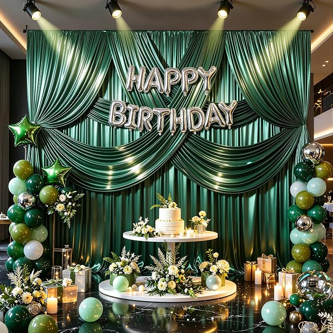 30x10ft Dark Green Glitter Backdrop Curtain - Image 3