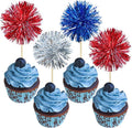 Gyufise 30Pcs Foil Firework Cupcake Toppers Sparkle Tinsel Cake Toppers Tinsel by Gyufise