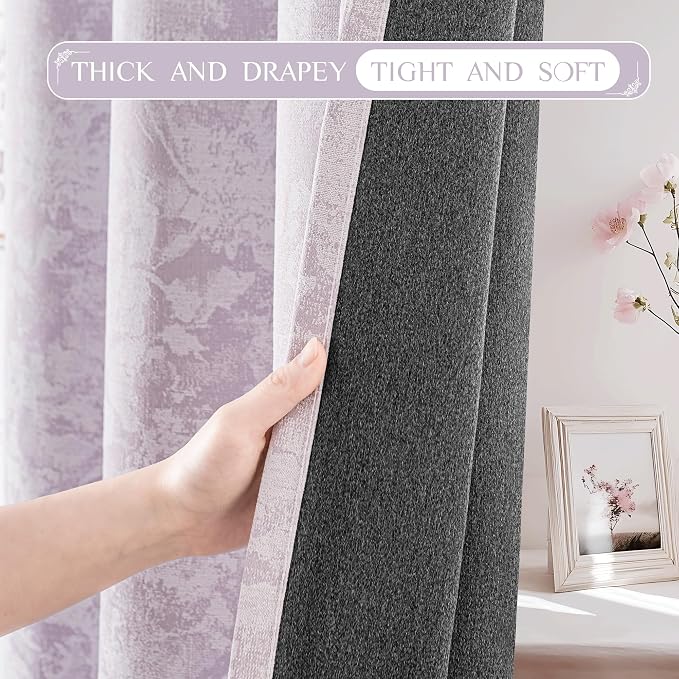 Beauoop Purple Floral Jacquard Blackout Curtains Bedroom 52x108 2 Panels | - Image 5