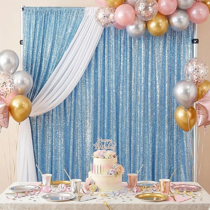 Baby Blue Sequin Backdrop Curtains 2 Pcs 5ftx8ft Sparkle Backdrop Drapes | - Image 7