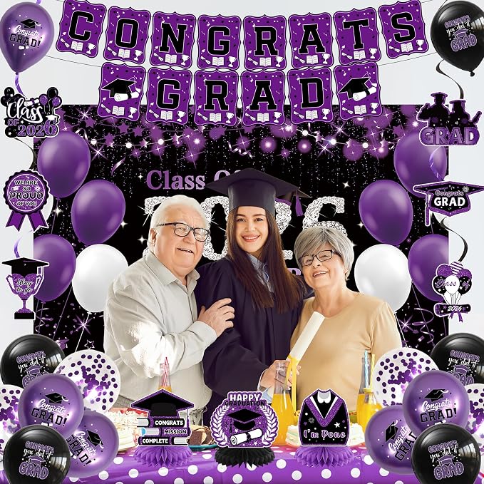 DARUNAXY Black Purple Graduation Party Decorations, 2026 Congrats Grad - Image 4