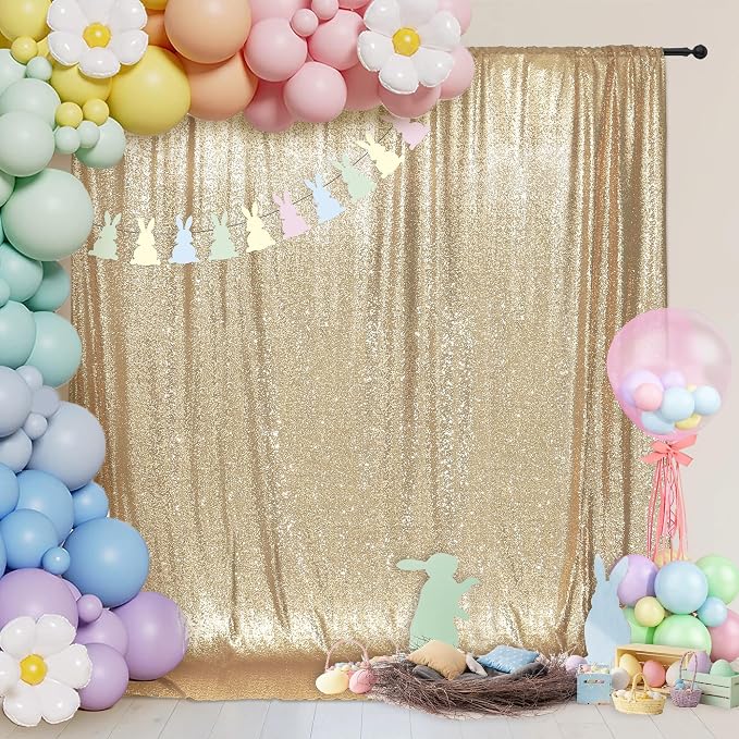 PartyDelight Light Gold Sequin Backdrop 6x6ft Sparkly Photo Curtain | 4 Inch - Image 3