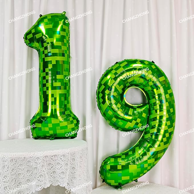 40 inch giant Green pixel miner game number 8 balloon | Large mining theme foil - Image 6