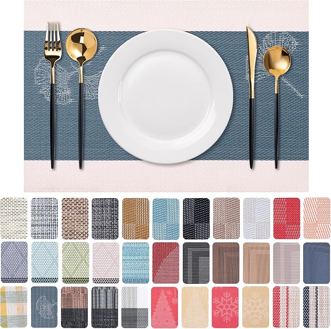 Placemats Set of 6 Washable Indoor | Outdoor Vinyl Place Mats by CADONO