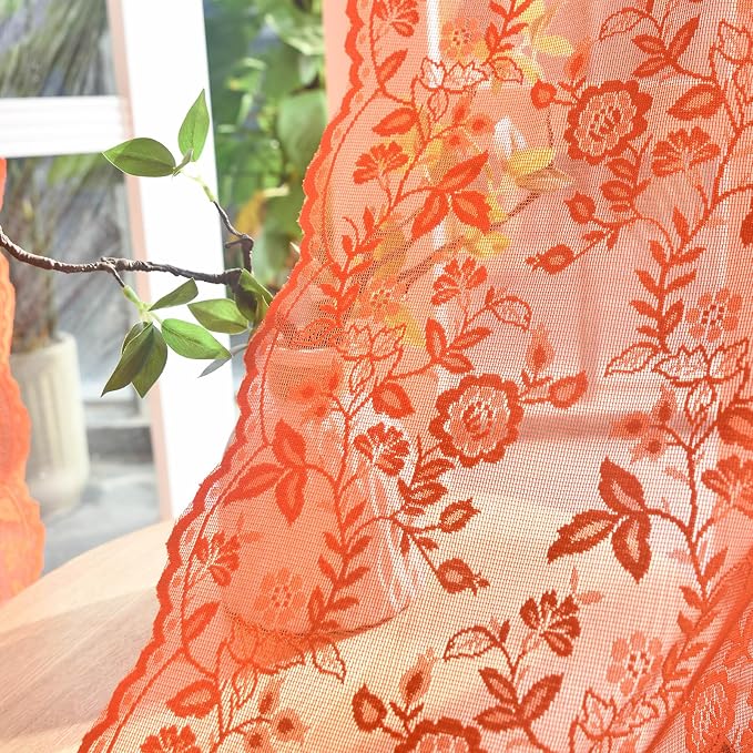 FINECITY Burnt Orange Floral Sheer Curtains - Image 7