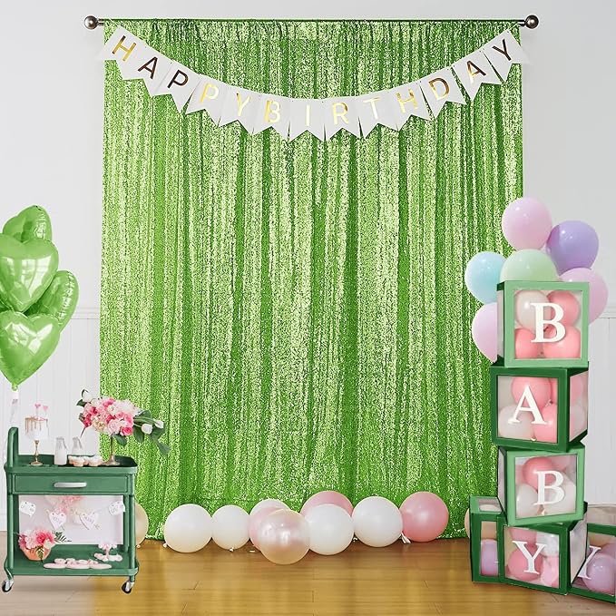 Sugargirl Apple Green Sequin Backdrop Curtain 2 Panels 2FTx8FT Glitter Apple - Image 2