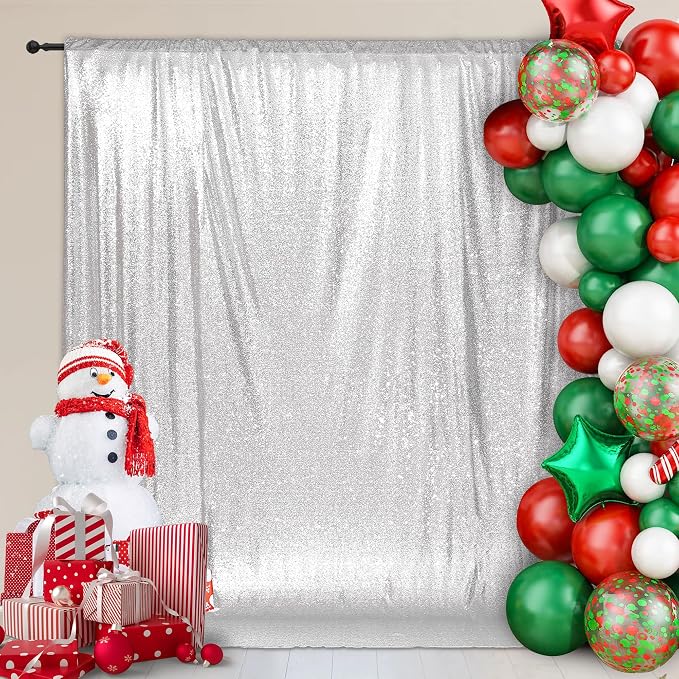 PartyDelight Silver Sequin Backdrop 8x8ft Sparkly Photo Curtain | 4 Inch Rod - Image 6