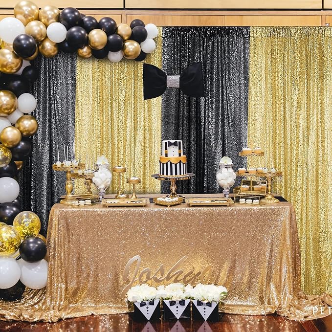 Sugargirl Gold Sequin Backdrop Curtain 10FTx10FT Glitter Gold Background Drapes - Image 2