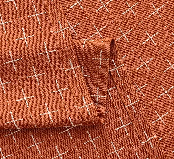 MIULEE Patterned Farmhouse Linen Curtains, Back Tab, Burnt Orange | Linen - Image 5