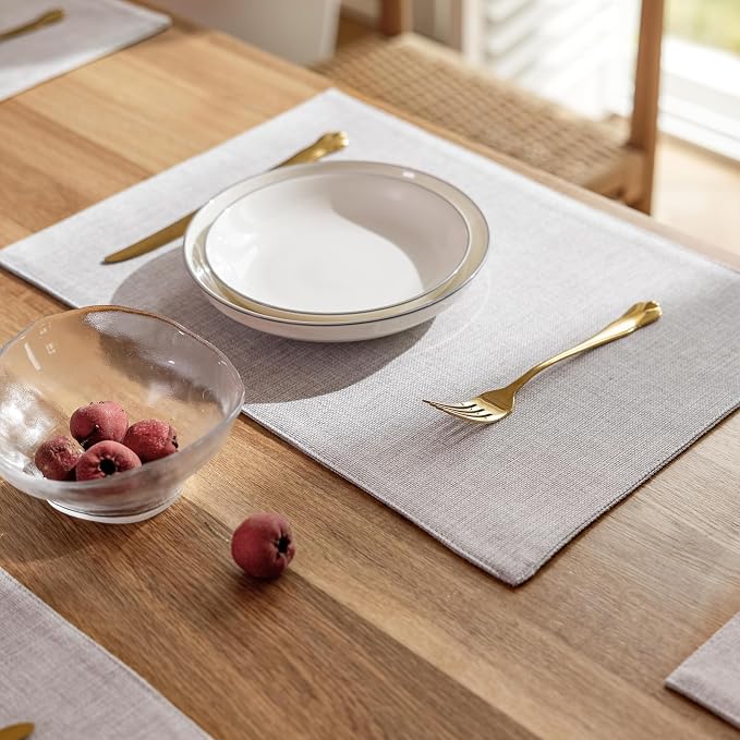 Demetex Placemats Set of 8 Grey Washable Fabric Place Mats Heat Resistant Linen - Image 6