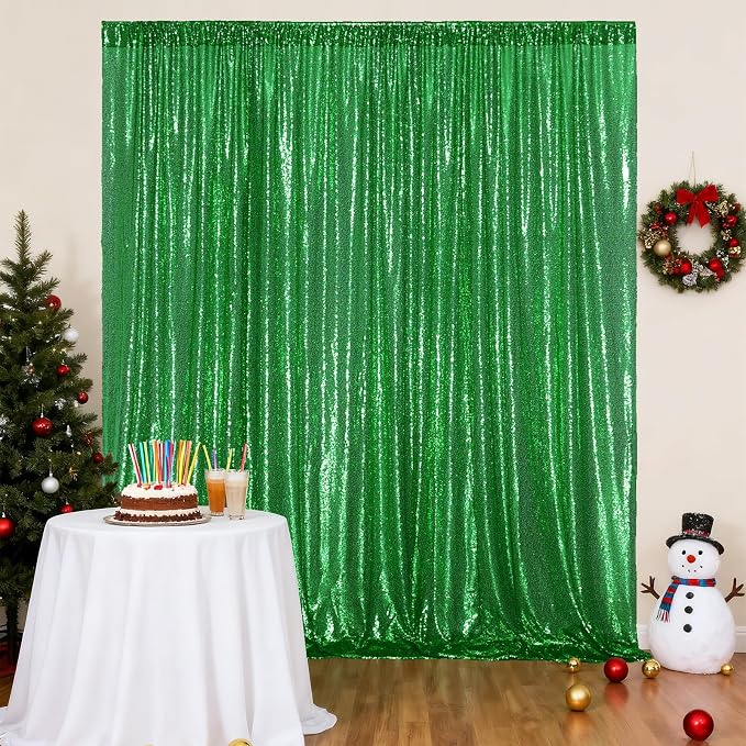 Poise3EHome Green Sequin Backdrop Curtain, 10Ft x 10Ft Green Glitter Backdrop - Image 6
