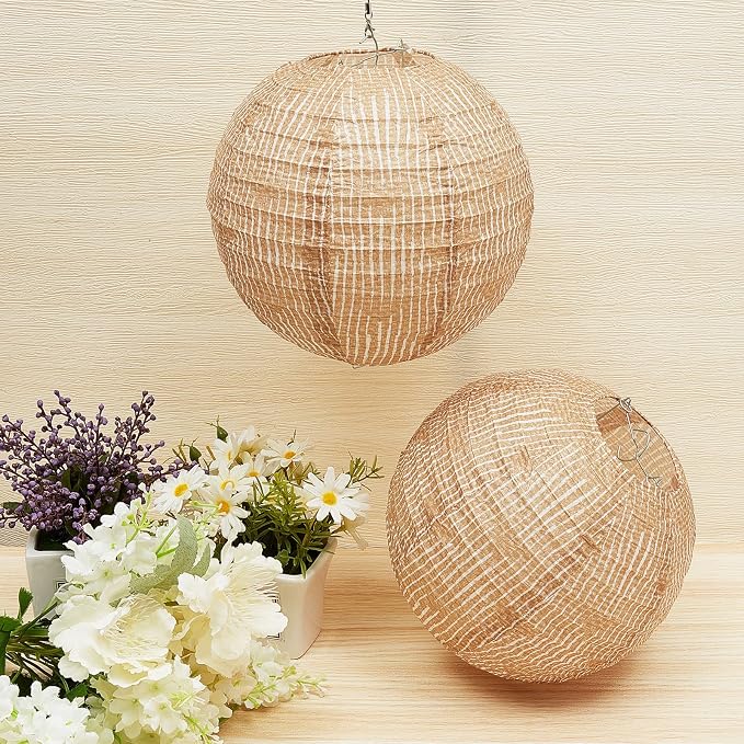 12 Pcs Print Burlap Paper Lanterns Round Chinese Paper Lanterns Farmhouse Boho - Image 4