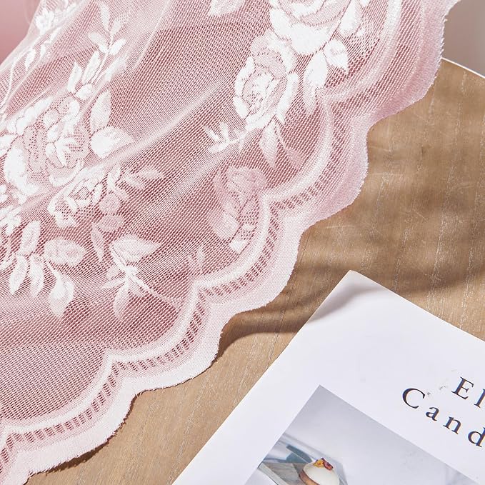 Baby Pink Lace Curtains 72 Inch Length 2 Panels Set - Image 6