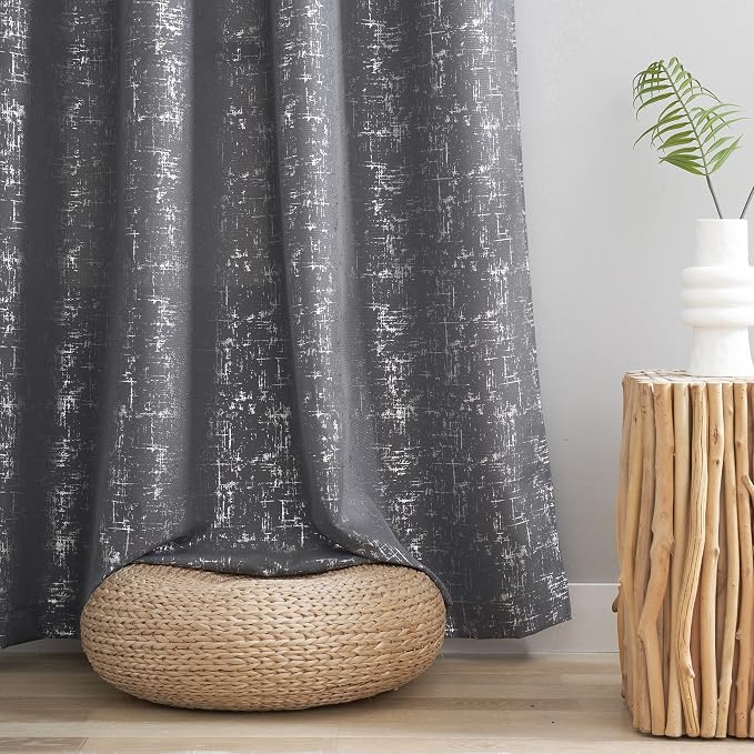 Taisier Home Silver Foil Print Linen Textured Curtains Geometric Dots Pattern - Image 5