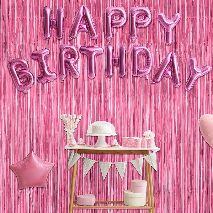 12 Pack Pink Backdrop, 3.28 FT x 7.05 FT Foil Fringe Curtains, Metallic Pink Tinsel Curtain Party Streamer Birthday Backdrop for Girl, Brithday Decorations Bachelorette Party Supplies