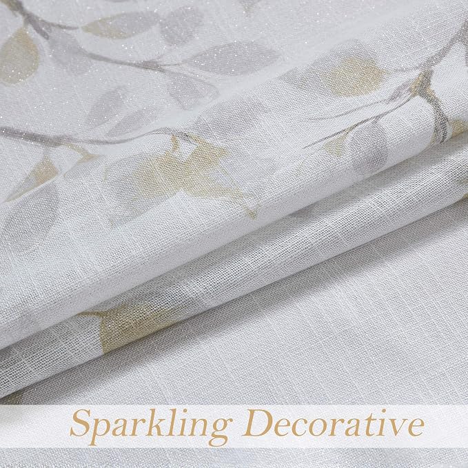 Yellow Leaf Floral Print Metallic Sheer Curtain - Image 4