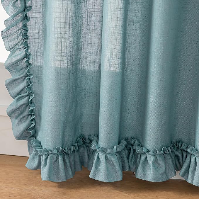TERLYTEX Stone Blue Ruffle Curtains 84 Inches Long 2 Panels, 58 x 84 Inch - Image 6
