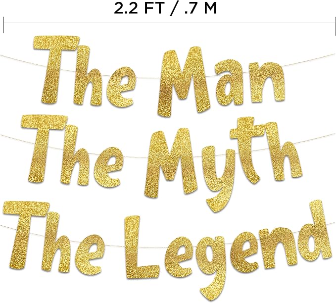 Pre-Strung The Man The Myth The Legend Gold Glitter Banner - Image 4