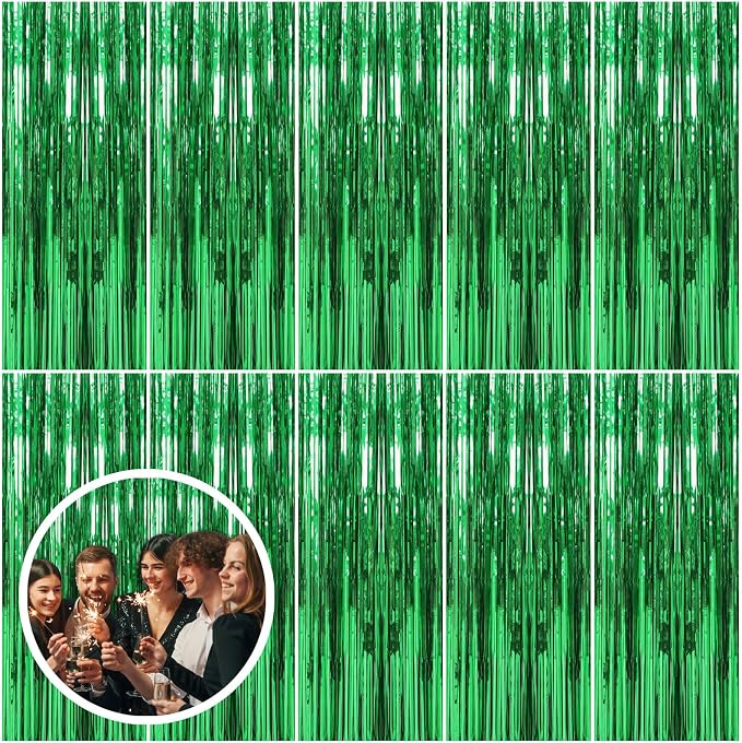 10 Pack Green Streamers Backdrop Jungle Party Decorations Foil Fringe Backdrop by BOMSI