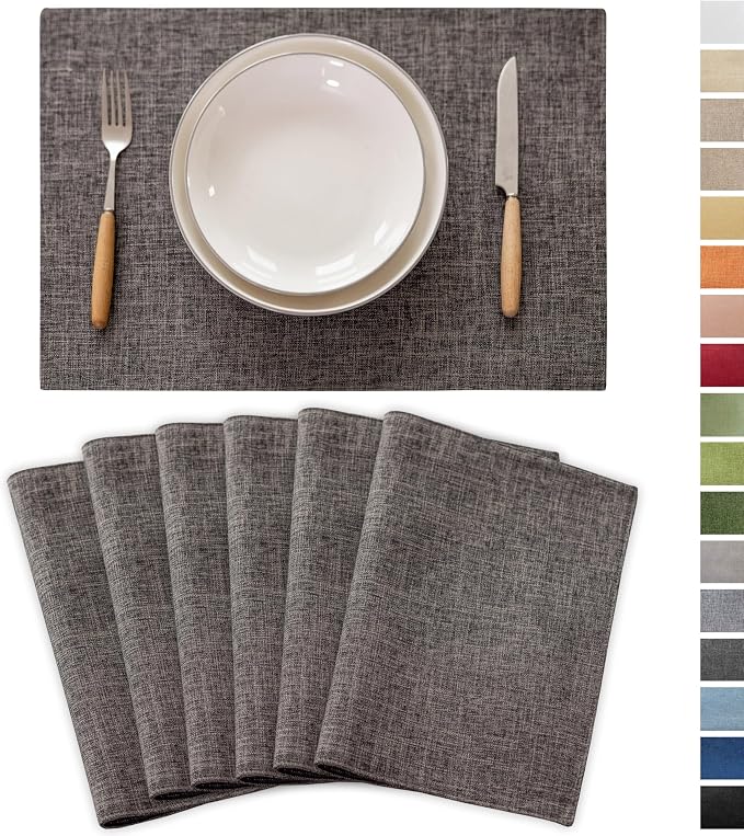 Demetex Placemats Table Mats Set of 6 Heat Resistant Washable Cloth Place Mats by DEMETEX