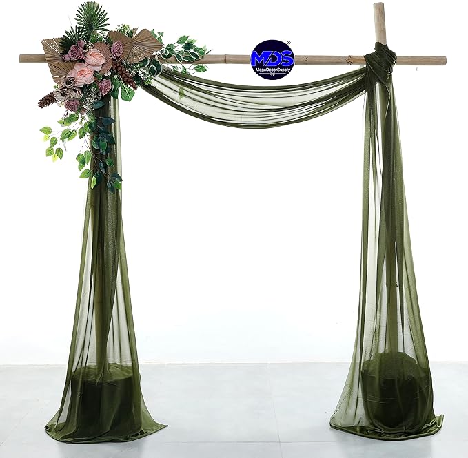 MDS Halloween Chiffon Draping Fabric - 1 Panel, 30" Wide x 30ft Long - Sheer Spooky Arbor & Canopy Drapery for Haunted House Backdrops, Party Ceilings, DIY Costumes & Themed Events - Olive Green