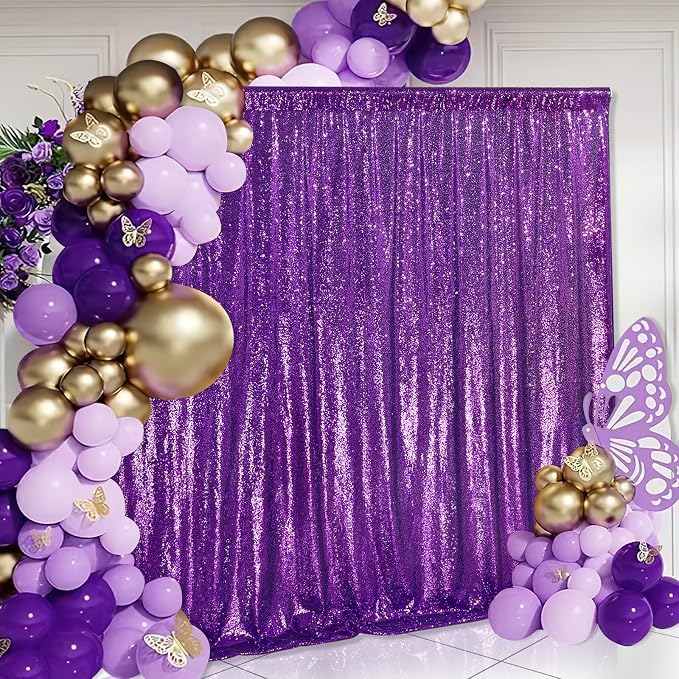 10ft x 10ft Purple Sequin Backdrop Glitter Halloween Party Backdrop Curtains - Image 6