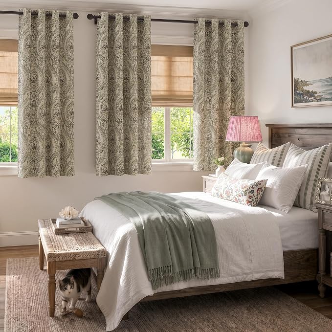 jinchan Sage Green Damask Curtains 72 Inch Room Darkening Grommet 2 Panels | - Image 7