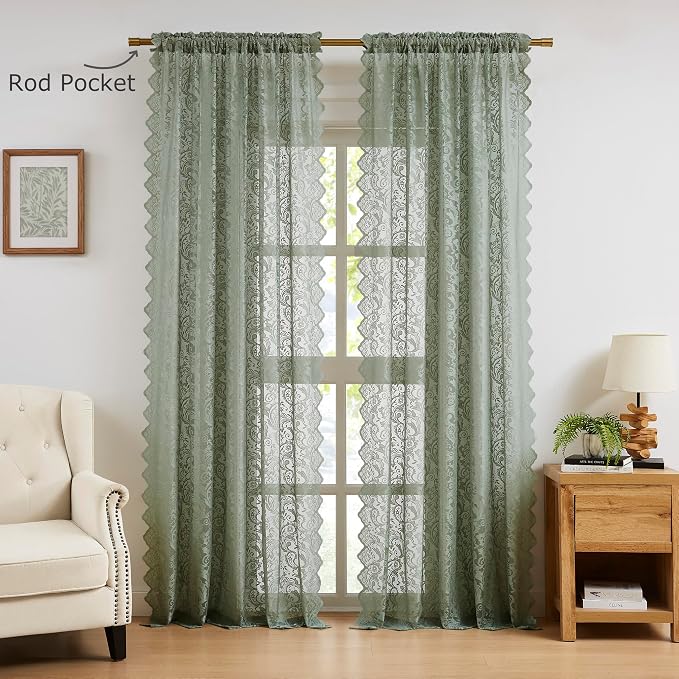 Bujasso Sage Green Lace Sheer Curtains - Image 8
