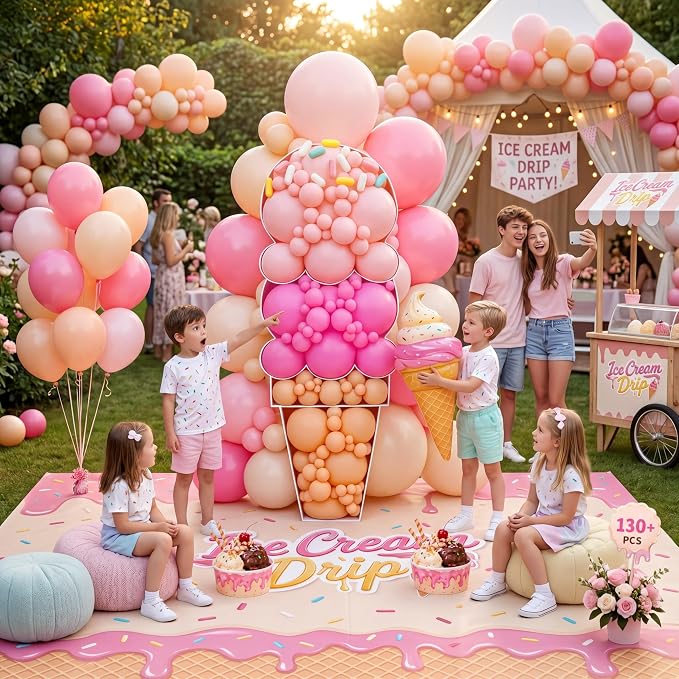 Capoda 146 Pcs 5FT Ice Cream Balloon Column Stand Kit Sweet Ice Cream Balloon - Image 8