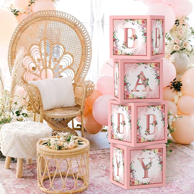 Floral Pink Baby Shower Boxes, Foil Baby Letters, - Image 6