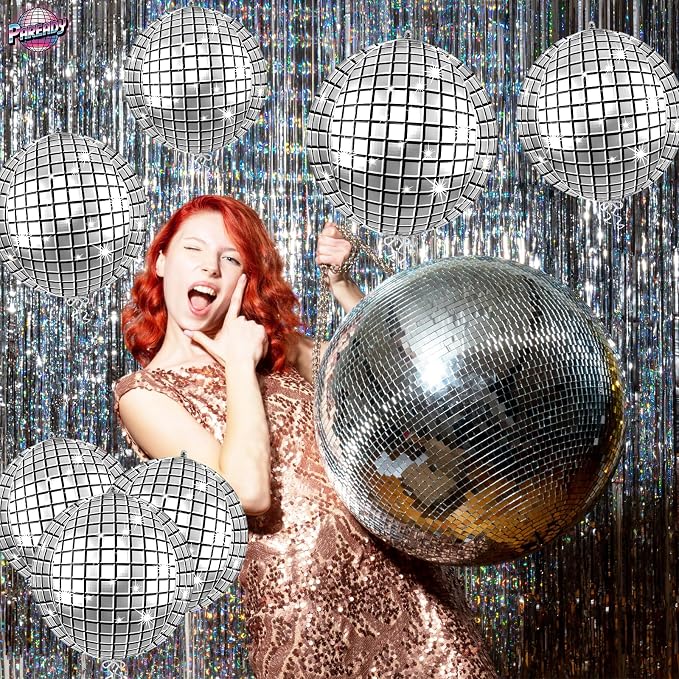 6pcs 22 Inch Silver Disco Ball Balloons, 4d Large Foil Aluminum Balloon - Image 5