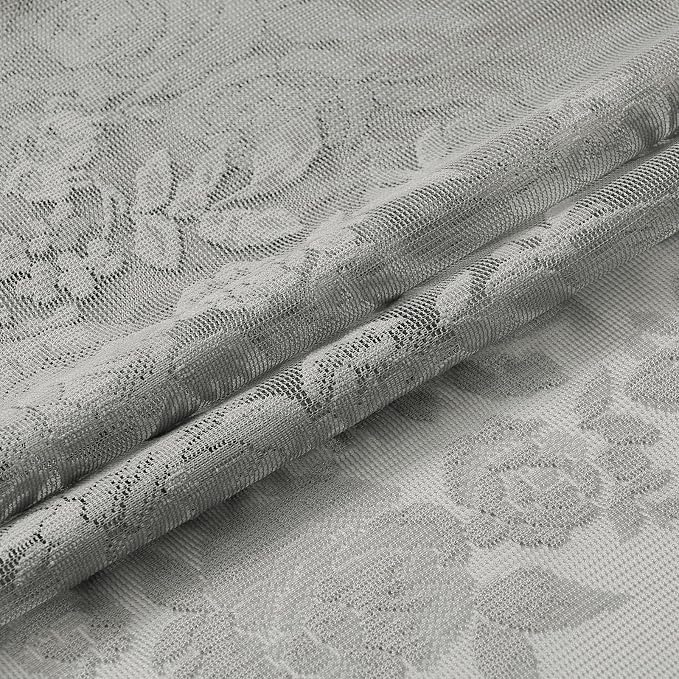Gray Lace Curtains 84 Inches Long 2 Panels Victorian Grey Floral Sheer Curtains - Image 7