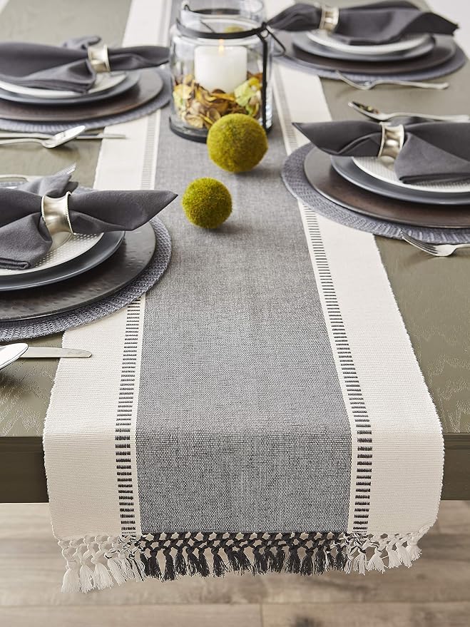 DII Dobby Stripe Table Runner, Mineral Gray & Cream Background | Woven - Image 7