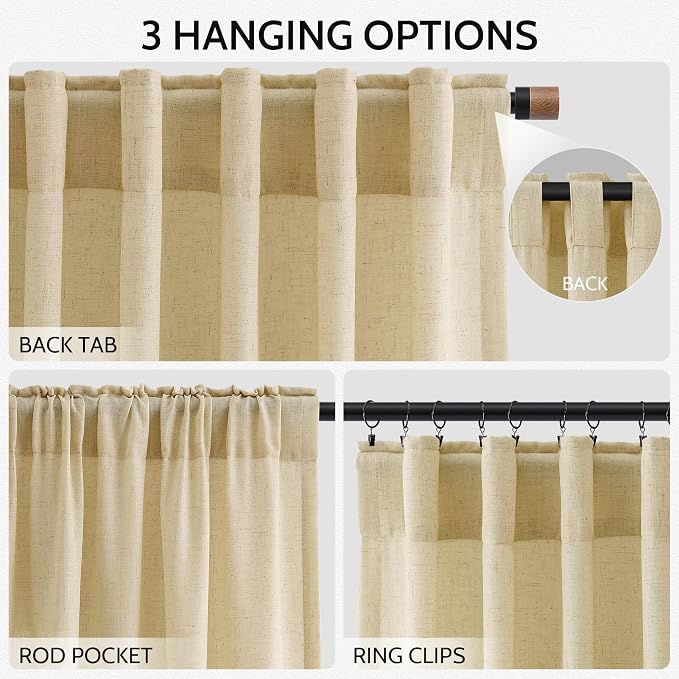 Cream Yellow Curtains 96 Inch Length 2 Panels Set - Image 2