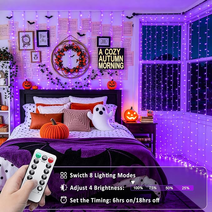 JMEXSUSS 200 LED USB Purple Halloween Lights, 6.5ft x 6.5ft | Halloween Curtain - Image 4