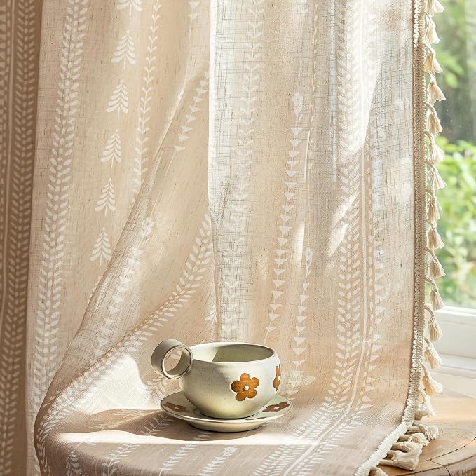 Boho Curtains - Farmhouse Sping Linen Blend Patterned Light Filtering Khaki - Image 6