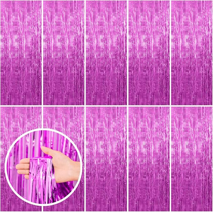 BOMSI 10 Pack Hot Pink Party Decorations Tinsel Curtain Streamers Foil Fringe by BOMSI