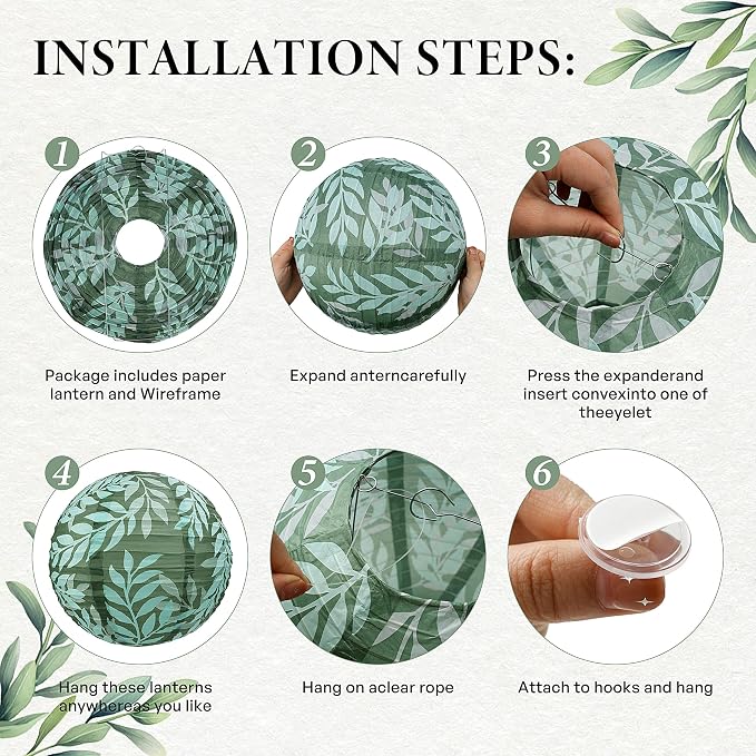 12PCS Sage Green Paper Lanterns Hanging Forest Party Decor | Sage Green and - Image 5