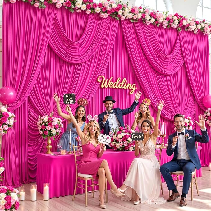 10 Panels Hot Pink Backdrop Curtains - Image 2
