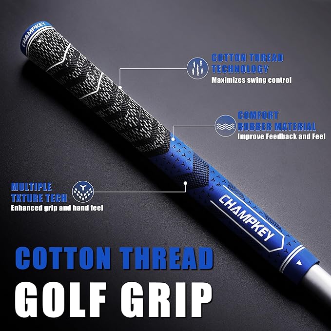 CHAMPKEY Half Cord Golf Grips 13 Pack with Golf Grip Kit - All Weather Performance Golf Club Grips - High Traction and Feedback Golf Grips for Men