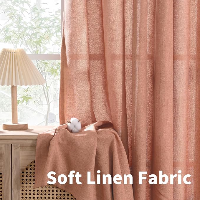 YoungsTex Terracotta Linen Curtains 40 Inch Length, Short Burnt Orange Drapes - Image 6