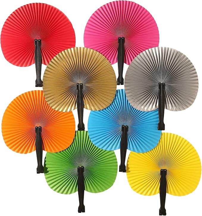 24 Pieces Multicolor Round Paper Fans | Foldable Handheld Fans by Bestage