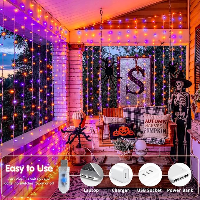 JMEXSUSS 200 LED USB Plug in Orange and Purple Halloween Lights | 6.5ft x 6.5ft - Image 3