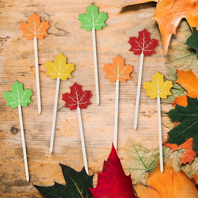 TICIAGA Fall Maple Leaf Wooden Picks - Image 3