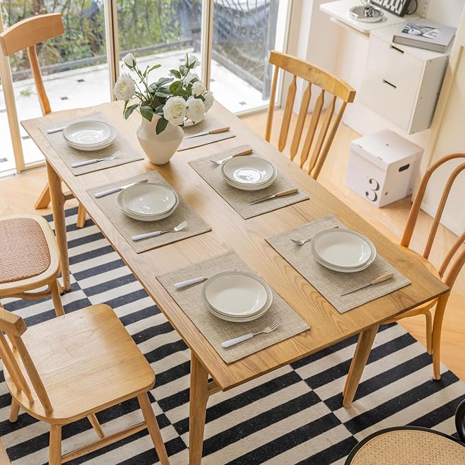 Demetex Burlap Place Mats Set of 6 Heat Resistant Linen Placemats Decorative - Image 6