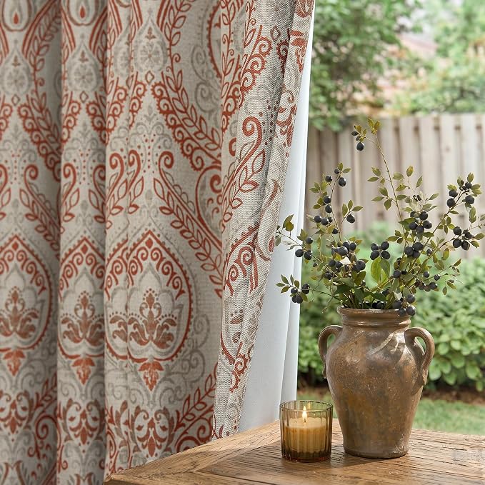 jinchan Terrared Damask Curtains 84 Inch Room Darkening Grommet 2 Panels | - Image 2