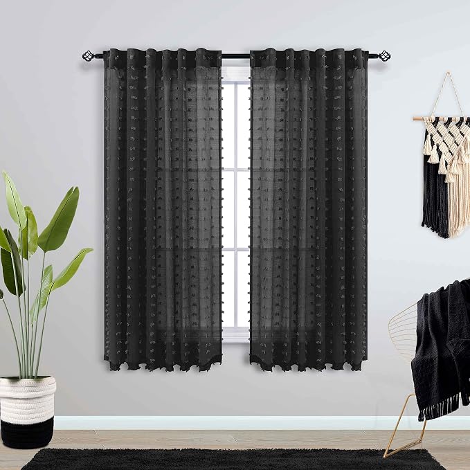 KOUFALL Black Curtains 45 Inch Length - Image 2