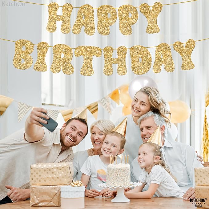 KatchOn Glitter Gold Happy Birthday Banner 10 Feet Birthday Decorations | - Image 8